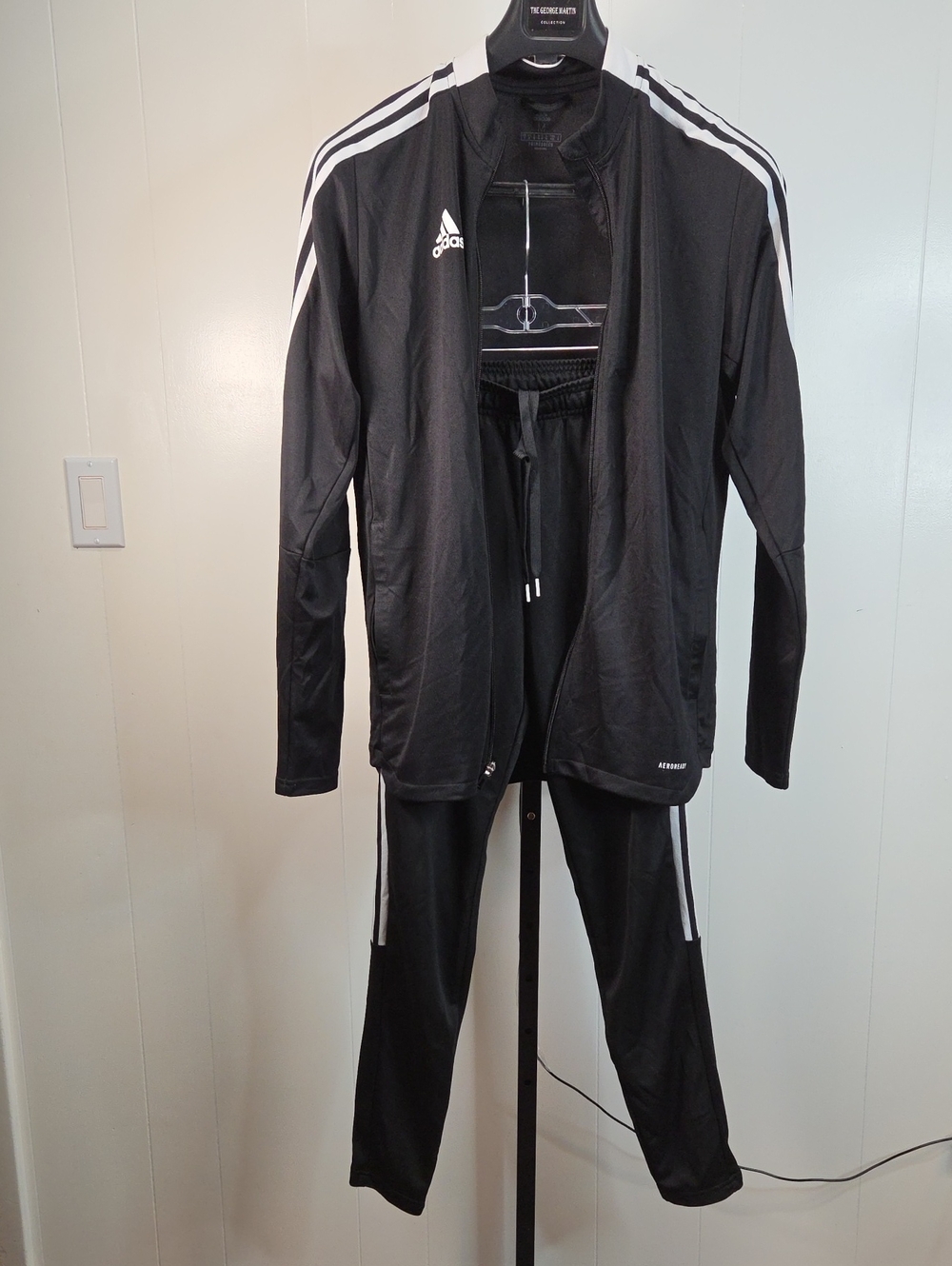 Adidas Men's Track Jacket and Pants Set, Black White 3-Stripes Tracksuit, Size M